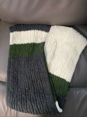Michael Kors Black, Cream & Green Chunky Knit Scarf